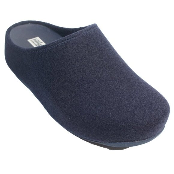 FitFlop SHUV E01 Felt Clog Slippers Navy Blue Slip-Resistant Rubber Soles NIB - Picture 1 of 5
